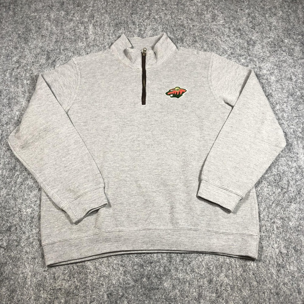 Minnesota Wild 1/4 Zip Pullover Mens Large Gray NHL Hockey Fleece Sweatshirt